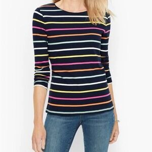 Talbots Classic Lucia Tee Womens Long Sleeve T Shirt XL Black Multi Striped